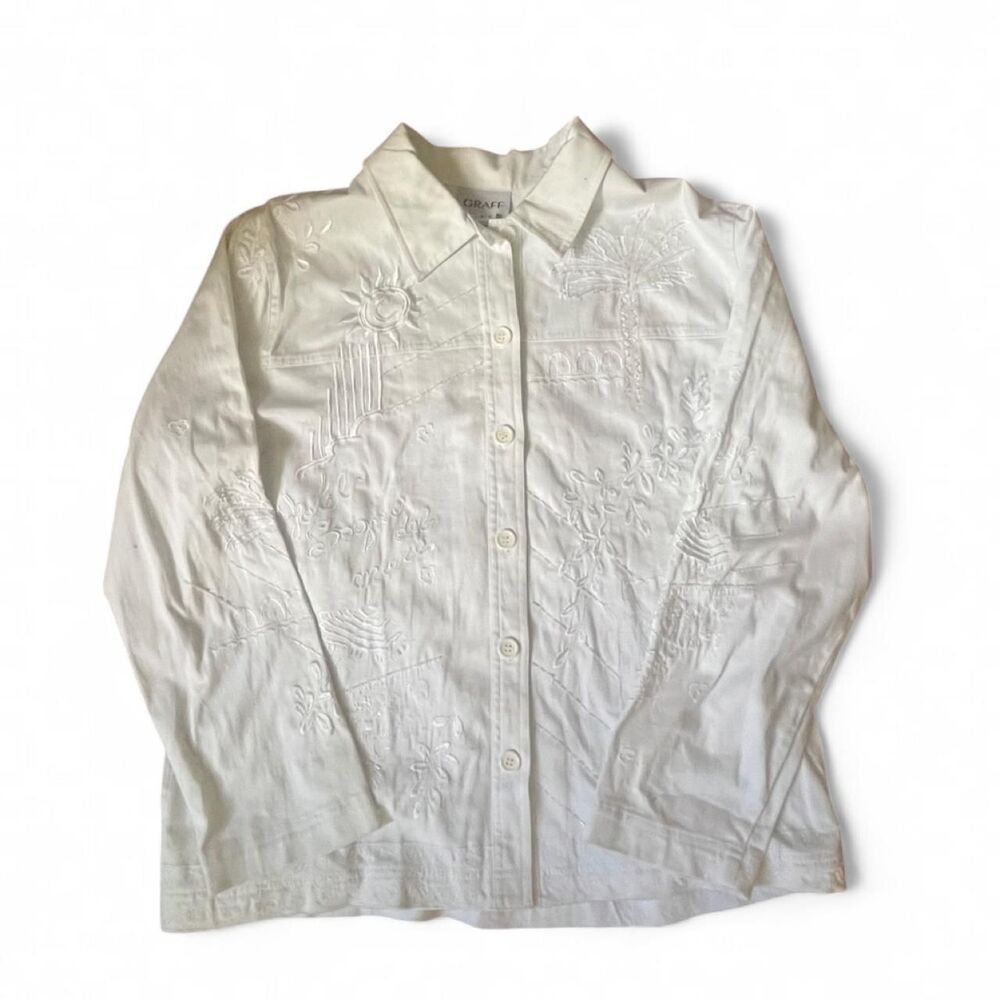 Vintage 1990s Graff Women's White Embroidered Beaded "Hotel del more" Jacket